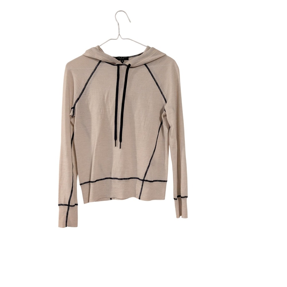 Rag & Bone Knit Hoodie Womens XS Beige Black Contrast Seam Lightweight